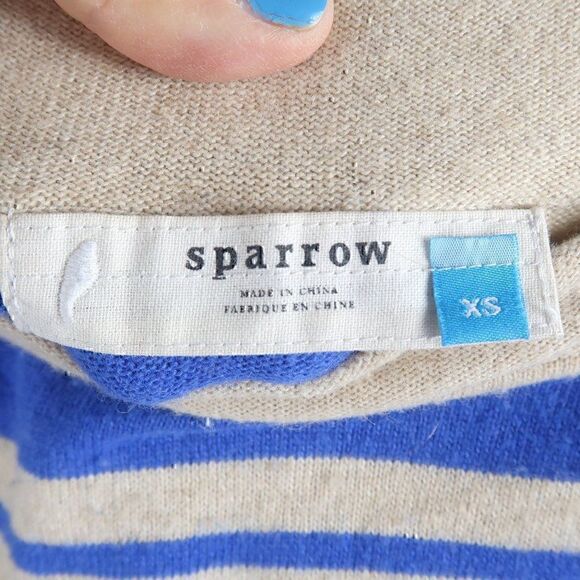 SPARROW TAN WITH BLUE STRIPE KNIT ANGORA LAMBSWOOL SWEATER MAXI SKIRT SIZE XS - Picture 2 of 6